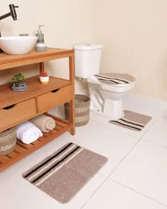 Jogo de Banheiro 3 Peças Slim Estampa Listrada Oasis Bege UN