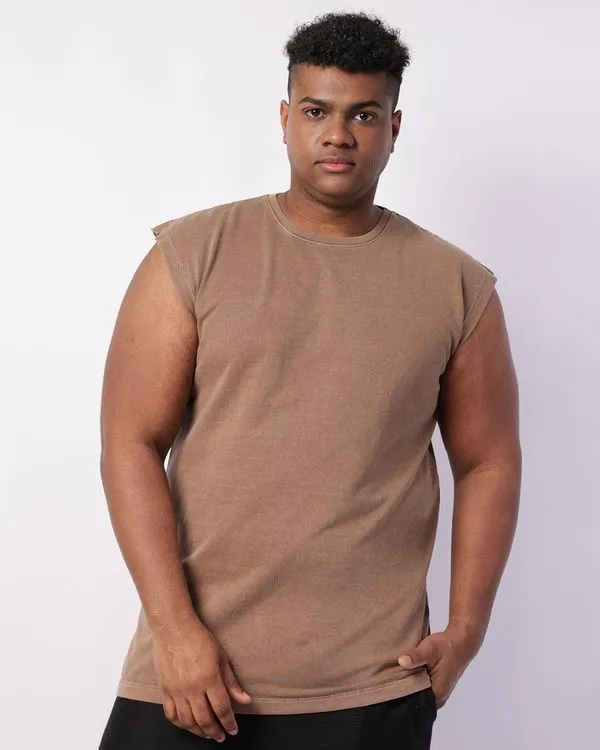 Regata Plus Size Masculina Algodão Desfiada Marrom G2
