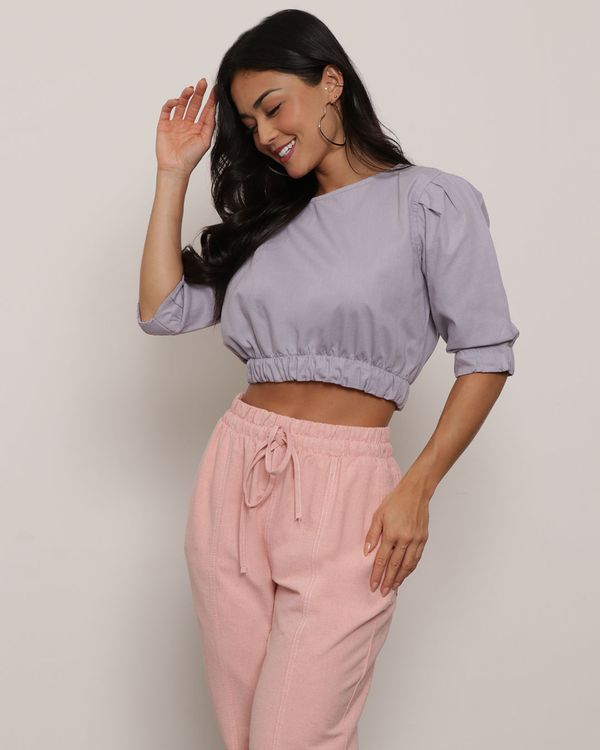 Blusa Sarja Feminina Cropped Com Manga 3/4 Lilás GG