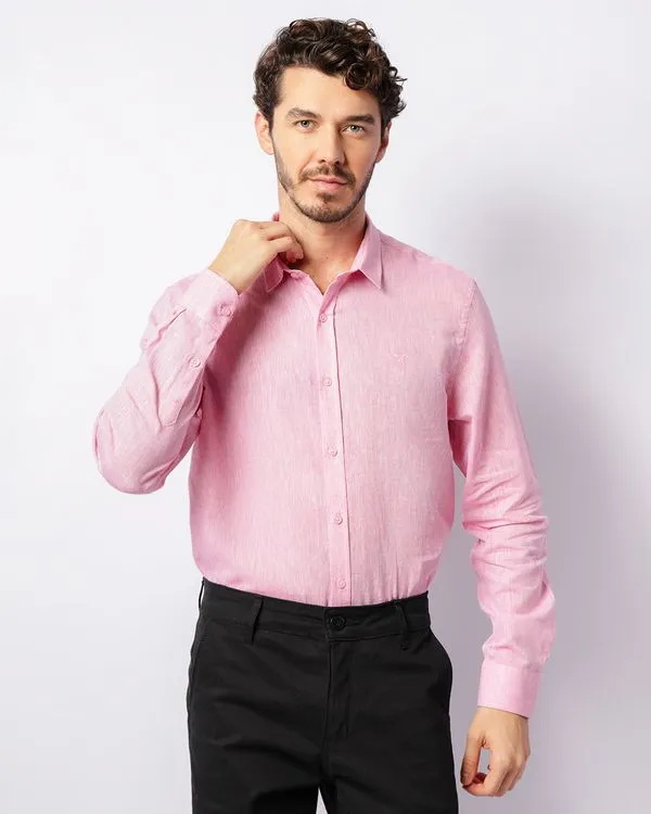 Camisa Masculina Social Linho Manga Longa Rosa 2