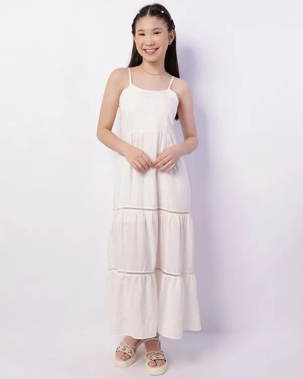 Vestido Juvenil Longo Viscose Listrado Lurex Branco 14