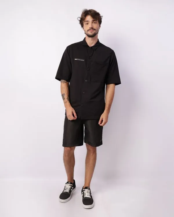 Bermuda Masculina Reta Com Bolsos Cordão Preta P