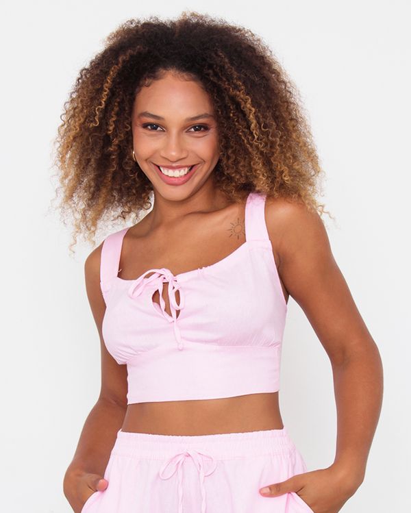 Regata Feminina Berry & Co. Cropped Linho Rosa M