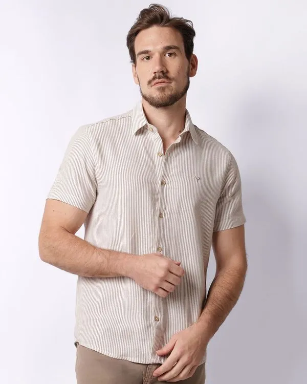 Camisa Masculina Manga Curta Jacquard Listrada Off White GG