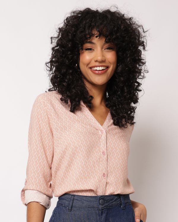 Camisa Feminina Viscose Berry & Co. Manga Longa Estampada Rosa P