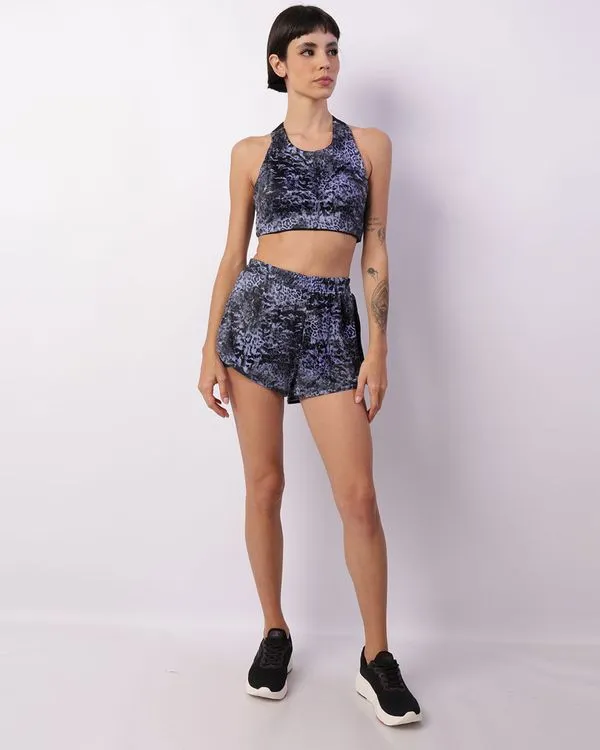 Short Fitness Feminino Fitter Estampado Com Bolso Interno Azul GG