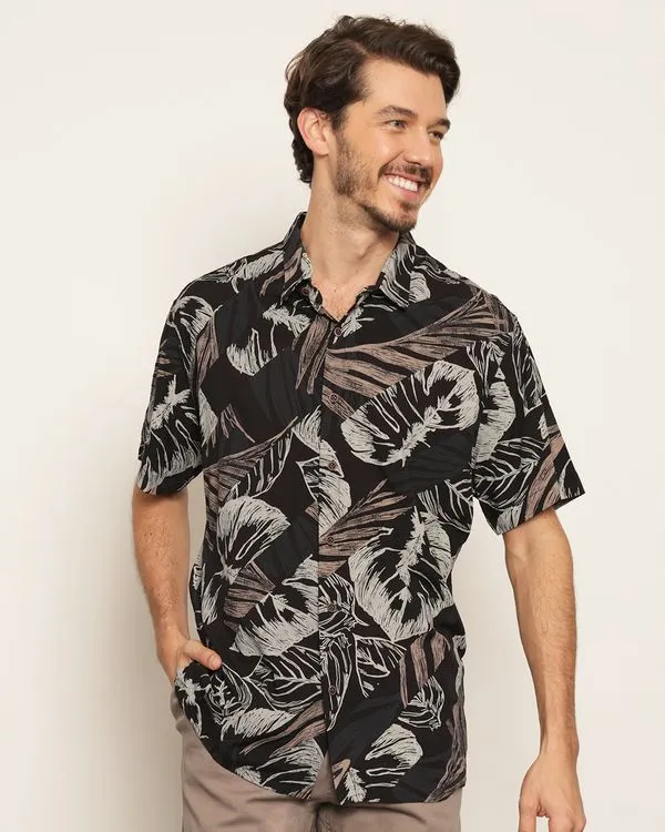Camisa Masculina Estampada Manga Curta Preta 3