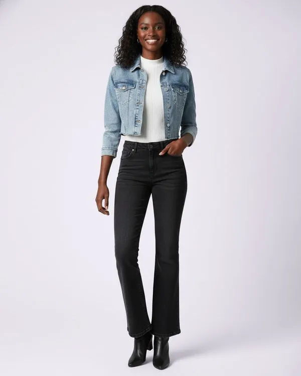Calça Jeans Feminina Flare com Recorte Lateral Preto 40