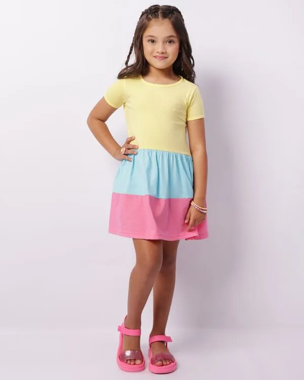 Vestido Infantil Manga Curta Três Marias Amarelo 4
