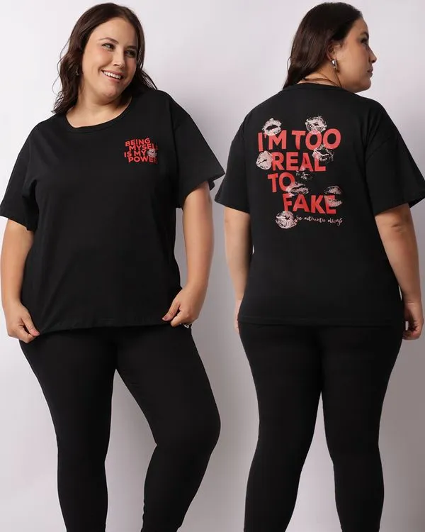 Camiseta Plus Size Feminina Estampa Manga Curta Preta G1