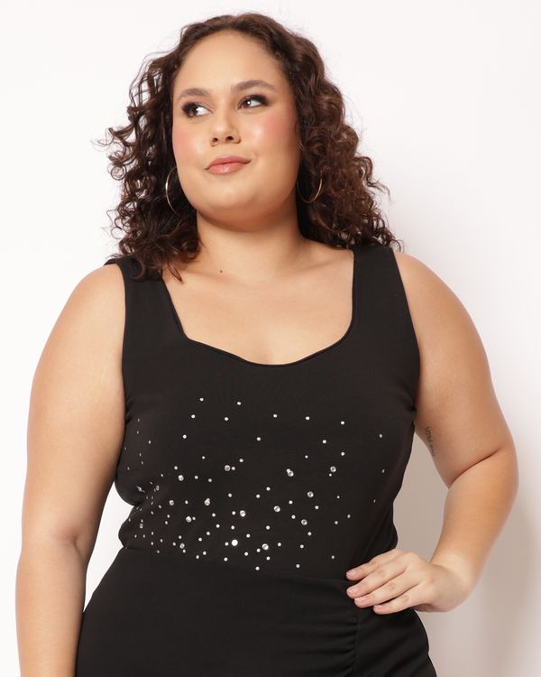 Regata Plus Size Feminina com Strass Preto G3