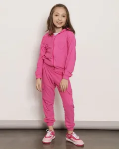 Calça Infantil Jogger Atoalhada Bolso Cargo Rosa 10