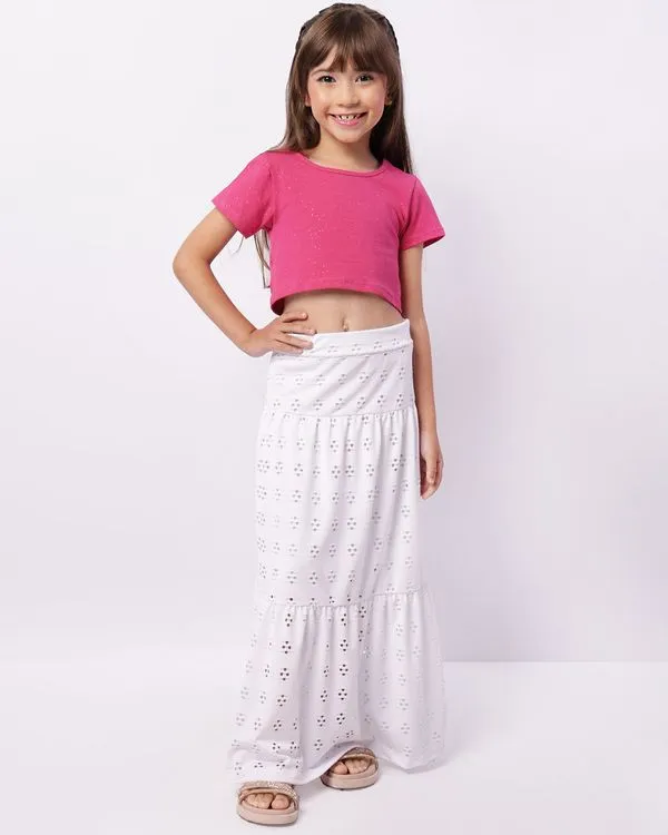 Saia Infantil Longa Texturizado Laise Branca 4