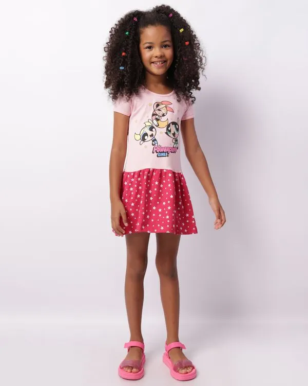Vestido Infantil As Meninas Super Poderosas Manga Curta Rosa 6