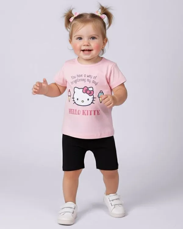Blusa Bebê Algodão Manga Curta Hello Kitty Rosa 1