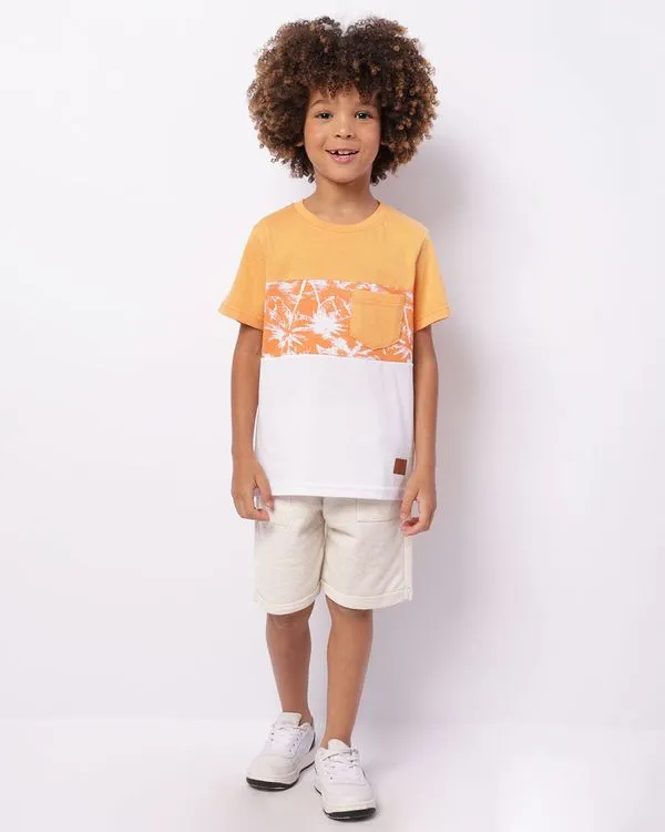 Bermuda Infantil Moletinho Reta Bolso Barra Dobrável Bege 8