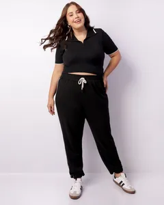 Calça Plus Size Feminina Jogger Moletinho Preta G1