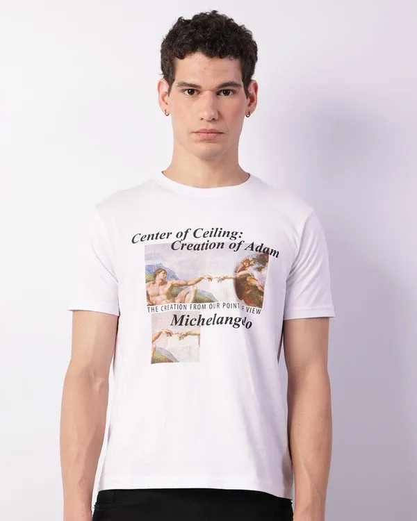 Camiseta Masculina Manga Curta Estampa Michelangelo Branca GG