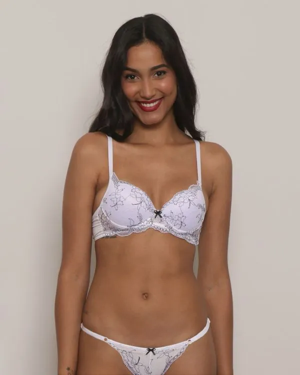 Sutiã Feminino Base Bojo Renda Bicolor Branco 46