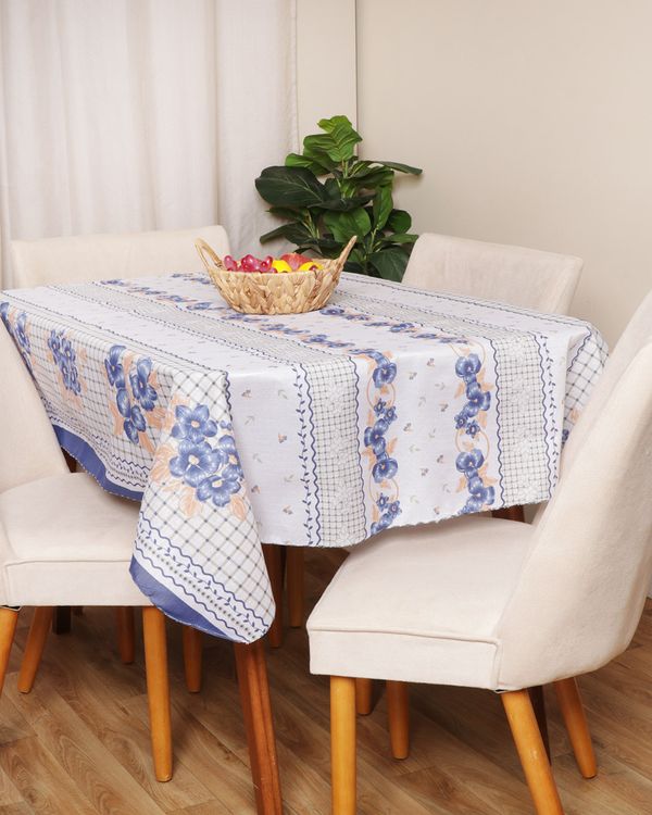 Toalha de Mesa Retangular 135cm x 195cm Estampa Floral Azul UN