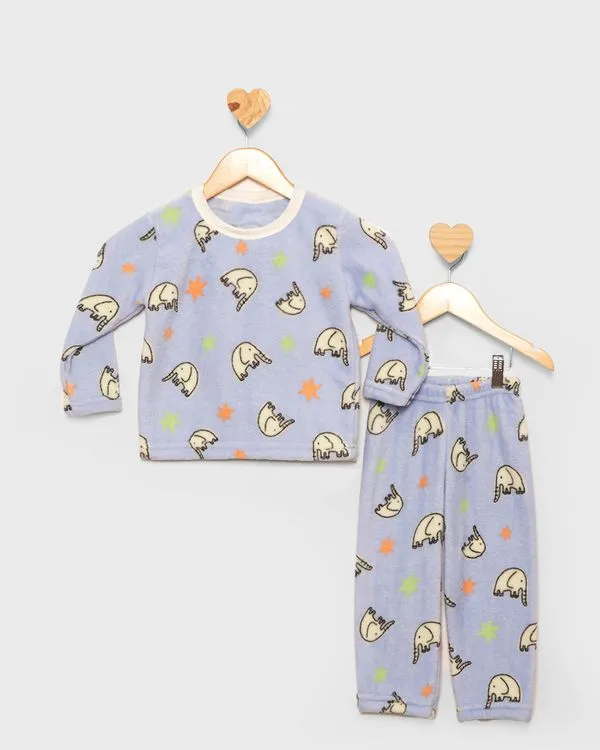Pijama Bebê Fleece Longo Com Estampa Elefante Azul 3