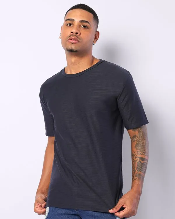 Camiseta Masculina Texturizada Manga Curta Marinho G