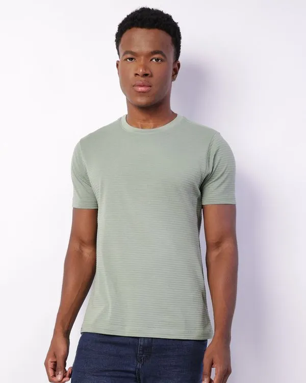 Camiseta Masculina Manga Curta Texturizada Básica Verde G