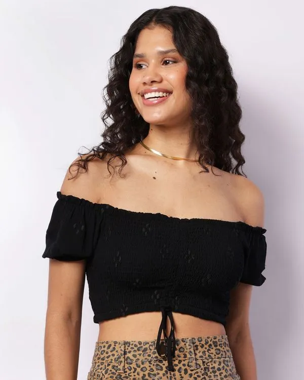 Blusa Feminina Cropped Berry & Co. Ciganinha Colissê Preta GG