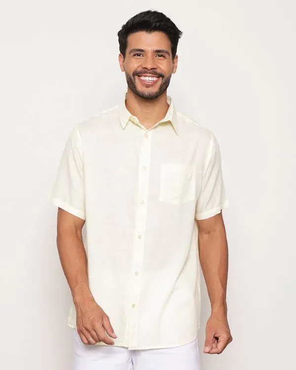 Camisa Masculina Manga Curta Lisa Amarelo 2