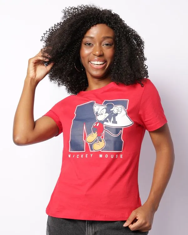 Camiseta Feminina Disney Mickey Mouse Manga Curta Vermelha P