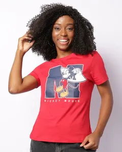 Camiseta Feminina Disney Mickey Mouse Manga Curta Vermelha G