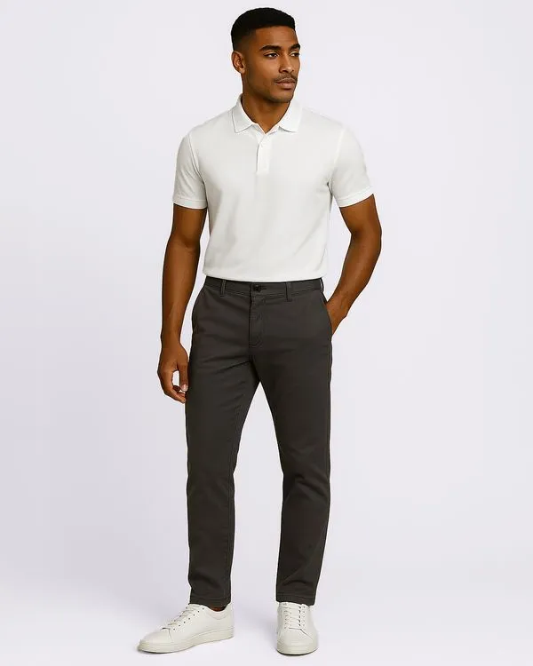 Calça Sarja Masculina Reta Alfaiataria com Bolsos Embutidos Cinza 38