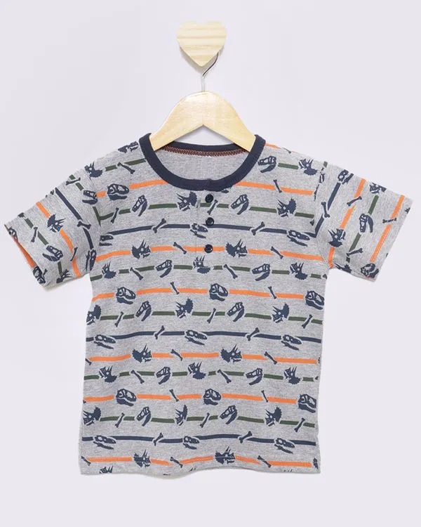 Camiseta Bebê Menino Estampa Dinossauro Com Botões Manga Curta Cinza 2