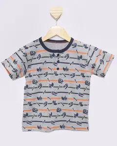 Camiseta Bebê Menino Estampa Dinossauro Com Botões Manga Curta Cinza 2