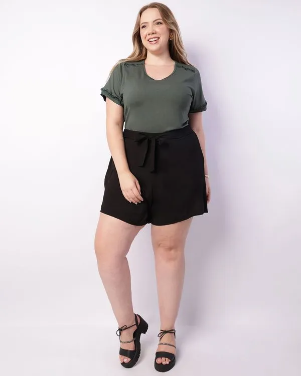 Short Plus Size Feminino Viscose Curto Preto G2