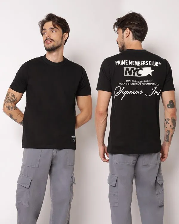Camiseta Masculina Algodão Estampa nas Costas Manga Curta Preta G