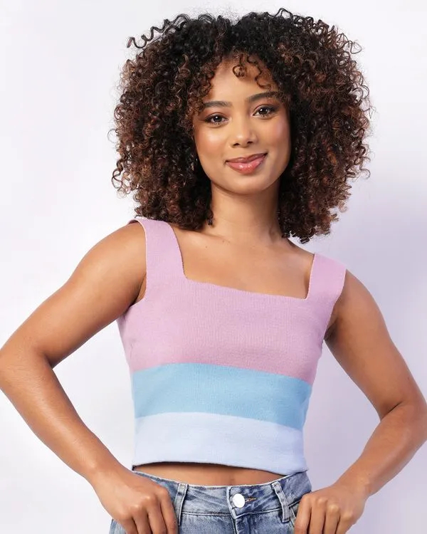 Regata Feminina Cropped Tricô Listrada Lilás P