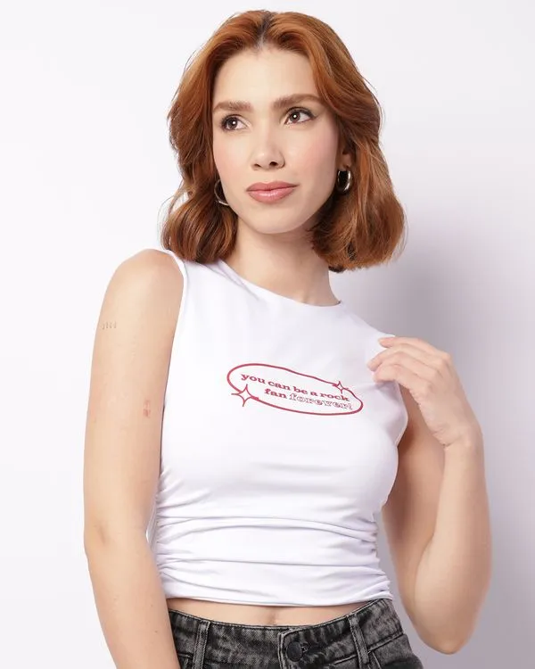 Regata Feminina Cropped Franzido Lateral Estampa Branca P
