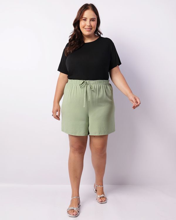 Short Plus Size Feminino Curto Texturizado Verde G3