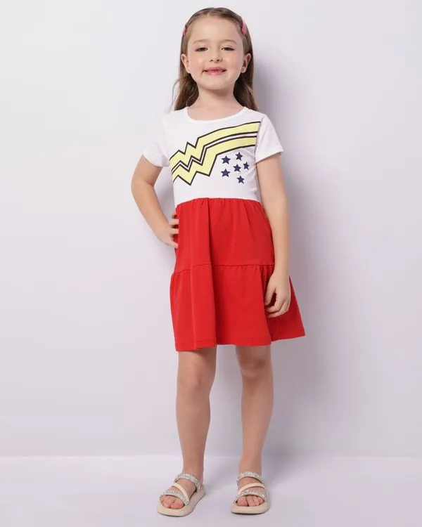 Vestido Infantil Curto DC Comics Mulher Maravilha Branco 6
