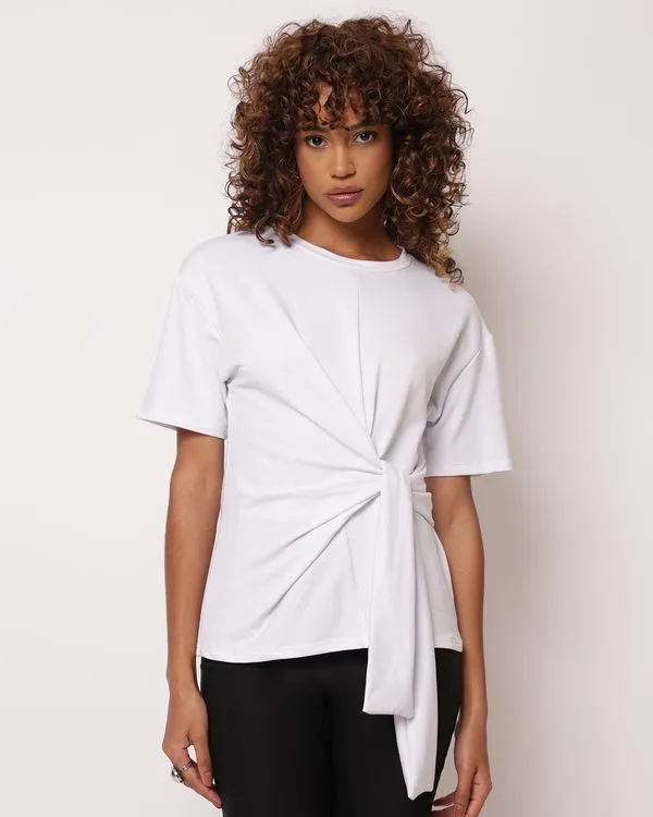Blusa Feminina com Amarração Manga Curta Branca M