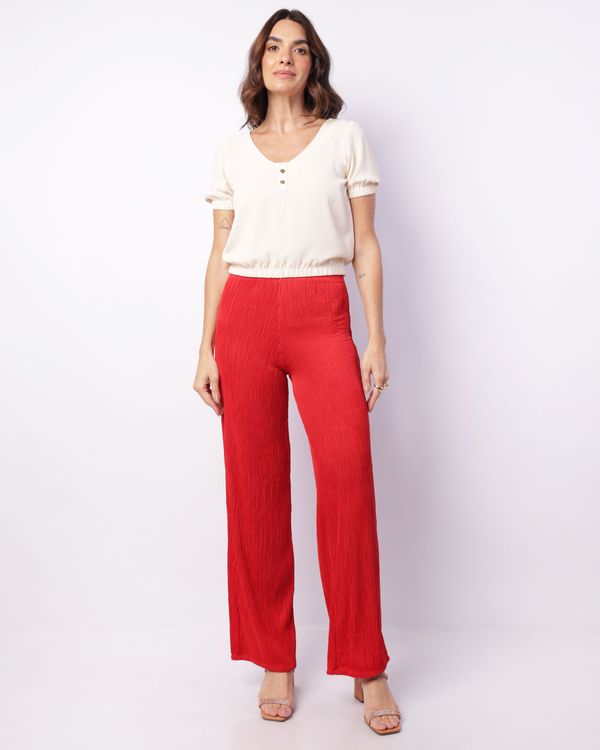Calça Feminina Pantalona Plissada Vermelha G