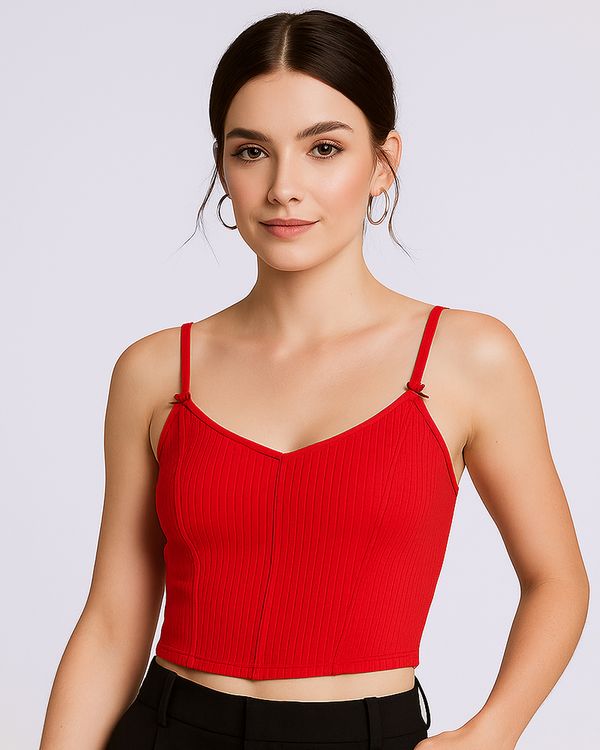 Blusa Feminina Alcinhas Corset com Lacinhos Vermelha M