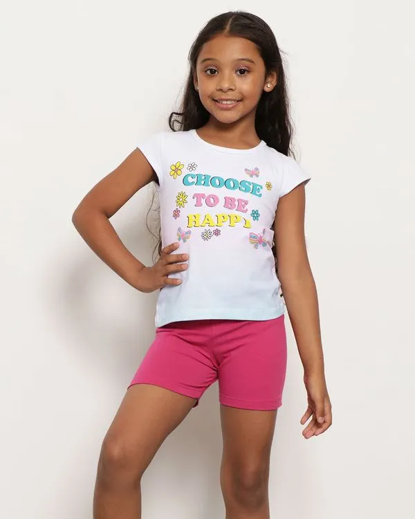 Conjunto Infantil Curto Estampa Escolha Ser Feliz Branco 4