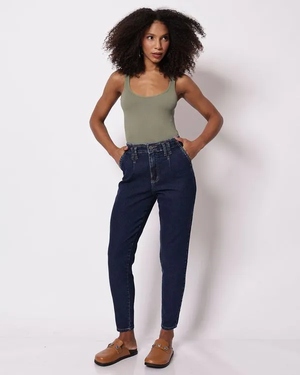 Calça Jeans Feminina Sawary Mom Azul Escuro 36