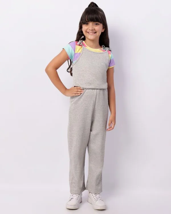 Conjunto Jardineira Moletinho Infantil Com Glitter Cinza 10
