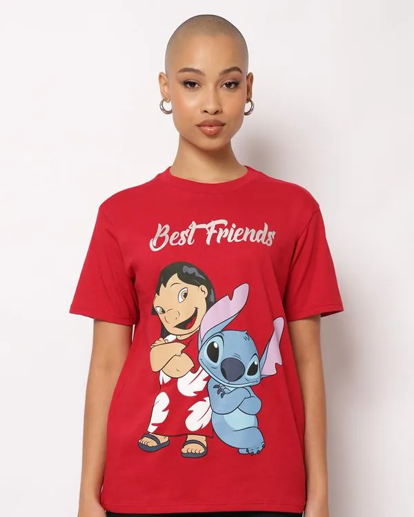Camiseta Feminina Oversized Algodão Disney Stitch Vermelha G