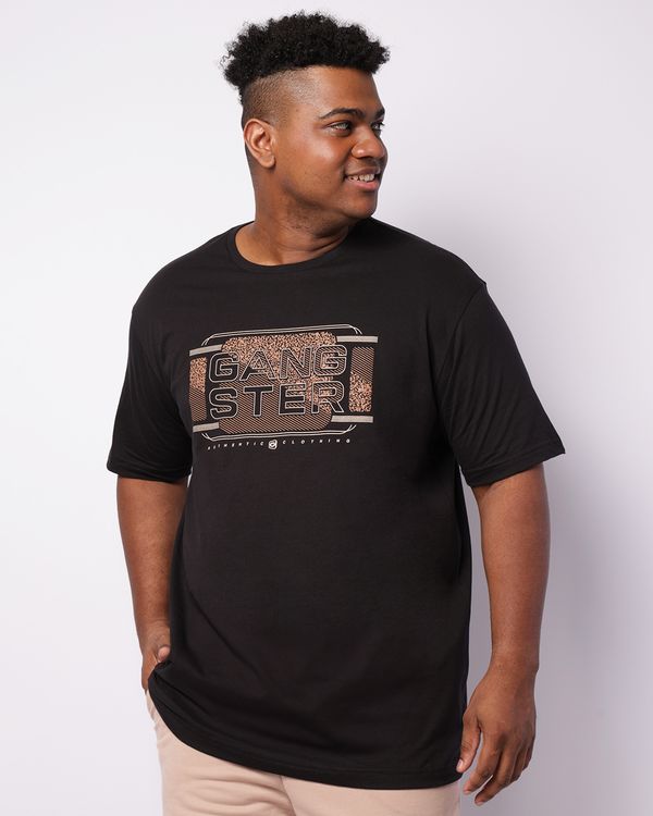 Camiseta Plus Size Masculina Gangster Manga Curta Preta G1
