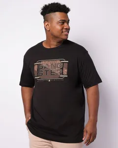 Camiseta Plus Size Masculina Gangster Manga Curta Preta G1