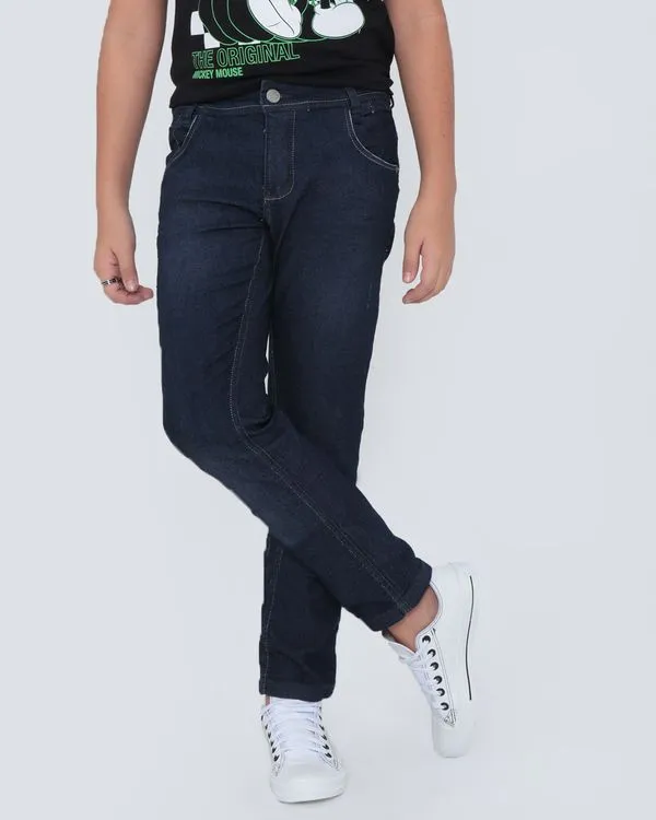 Calça Jeans Juvenil Básica Azul Escuro 12